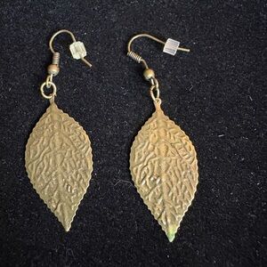 Leaf-Shaped Textured Brass Earrings